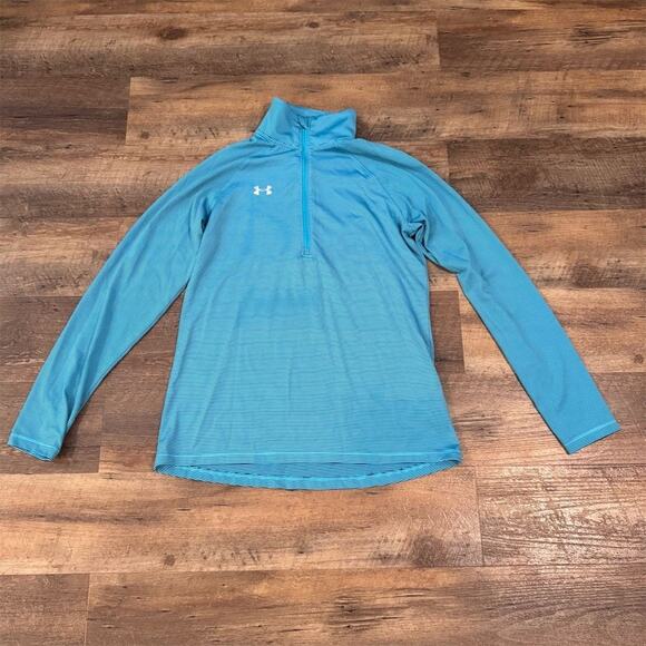 Under Armour Blue Stripe HeatGear Loose 1/2 Zip Pullover S Running Activewear - Picture 1 of 9